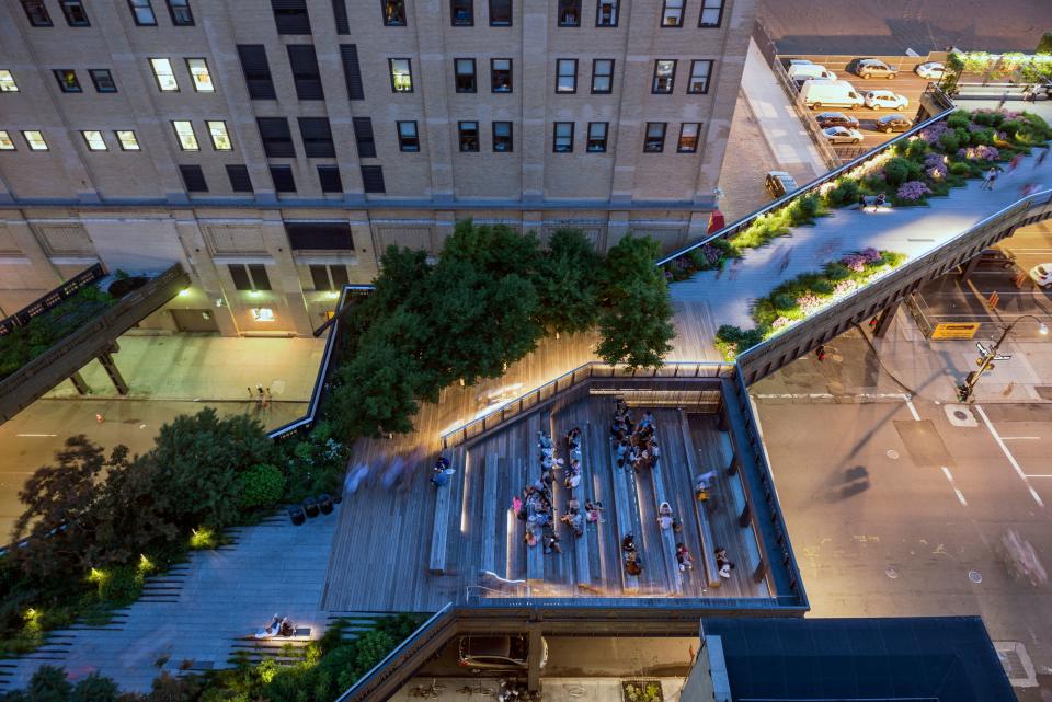 The High Line, seen from above at night.