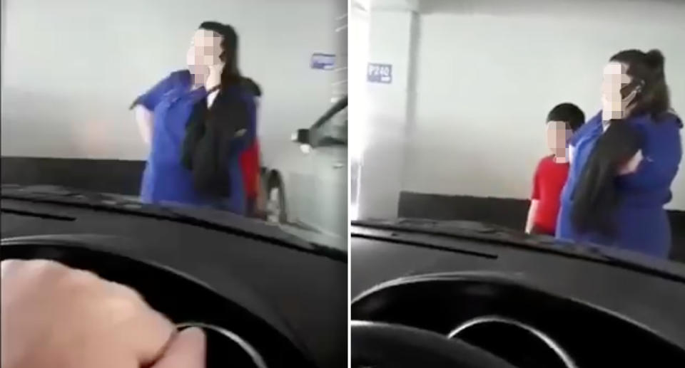 The mother and son stood their ground, refusing to give up the space in an Auckland Westfield car park. Image:Facebook/Mr Bro Hub