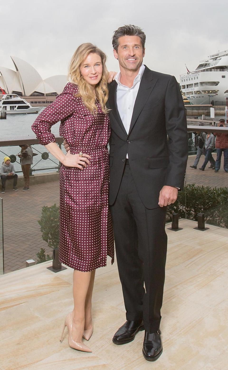 <p>Renée donned a beautifully elegant silk polka dot dress while promoting ‘Bridget Jones’ Baby’ with her co-star Patrick Dempsey in Sydney. <i>[Photo: Getty]</i></p>