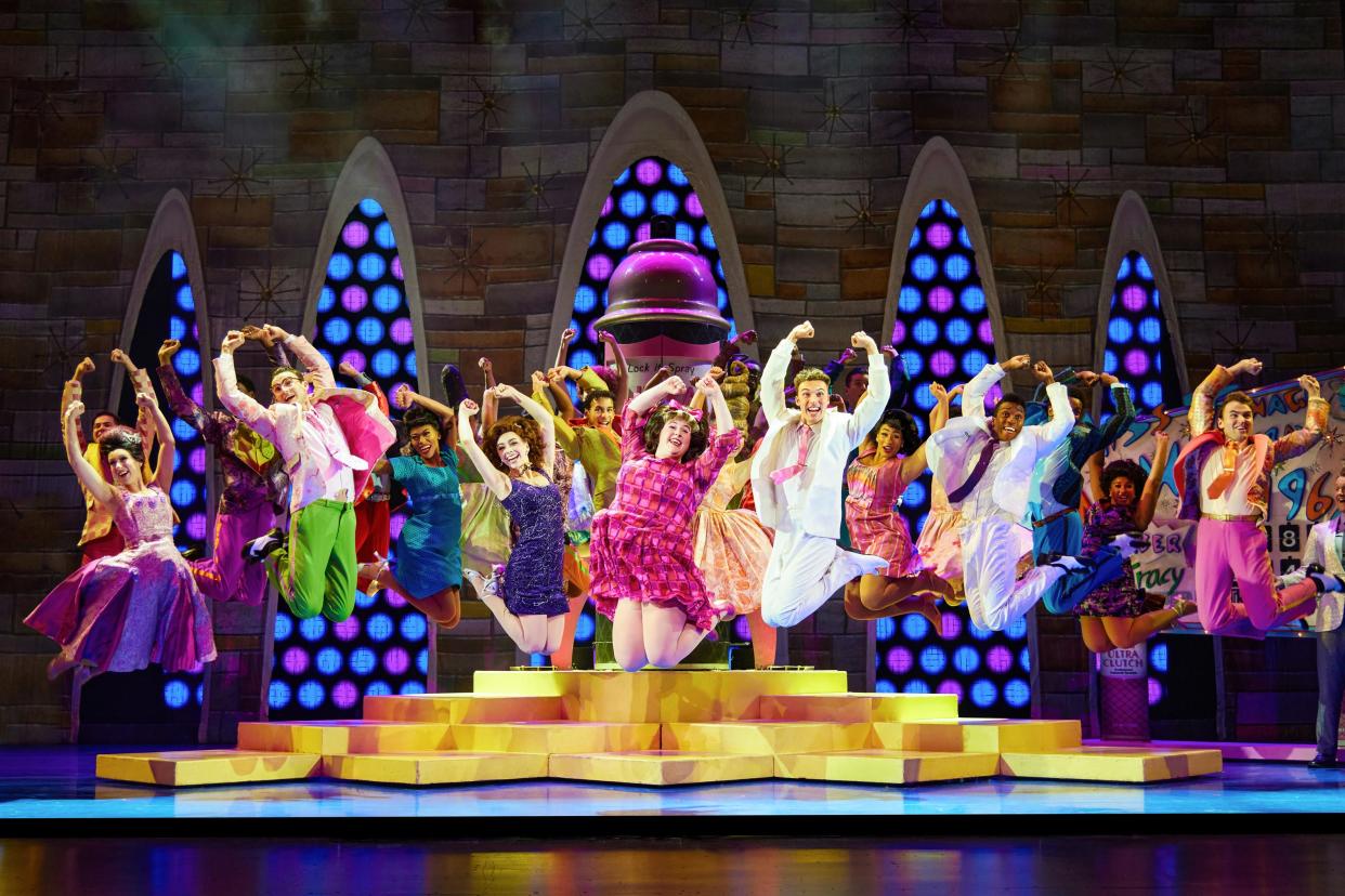 Northeast Ohio natives Isaiah Rogers (in white suit at far right) and Leiah Lewis, left of Rogers, are performing in the North American tour of "Hairspray," at Playhouse Square Dec. 5 through 10.