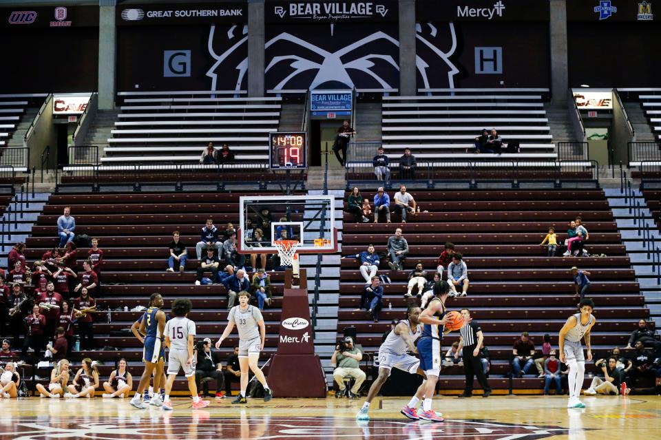 The student section during the Missouri State Bears game as they took on the Murray State Racers was nearly empty at Great Southern Bank Arena on Wednesday, Jan. 10, 2024.