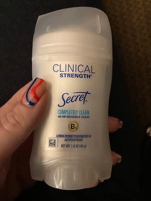 A clinical-strength Secret deodorant because it provides 72 hours of sweat and odor protection