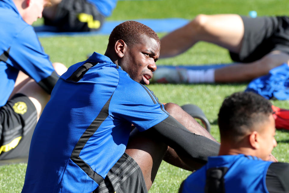 Paul Pogba of Manchester United is seen during a training session at the WACA in Perth on Tuesday. His team is playing Perth United on Saturday.