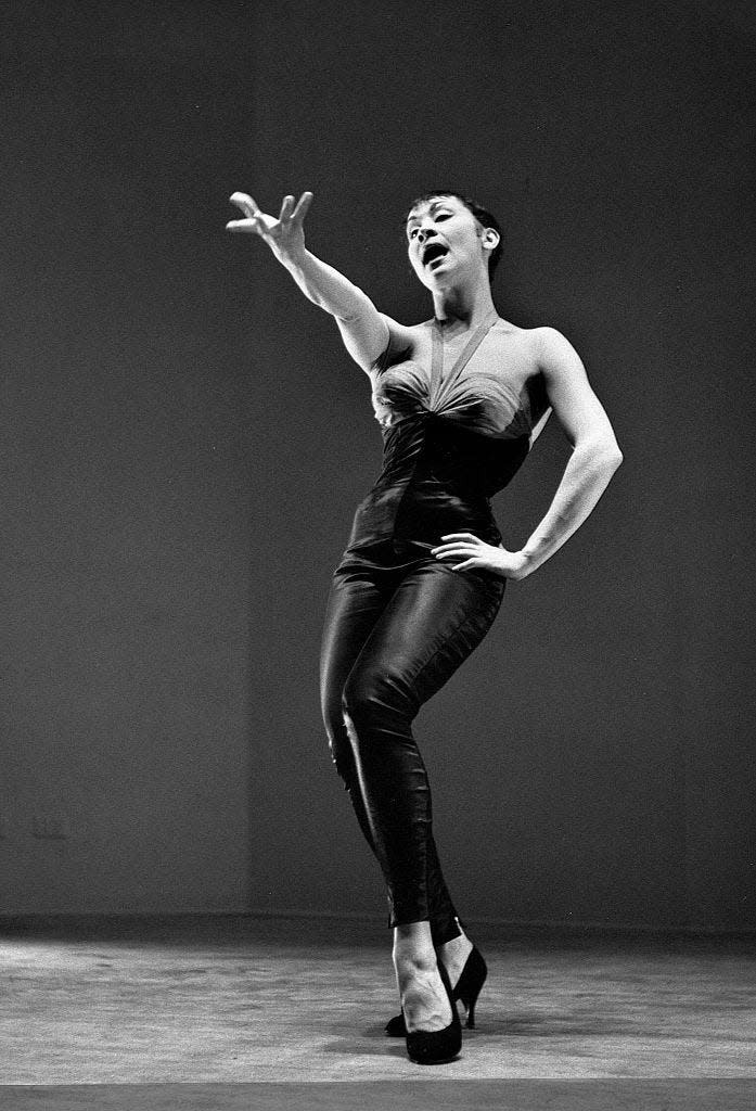Chita Rivera demonstrates her dance routines for a show in New York City