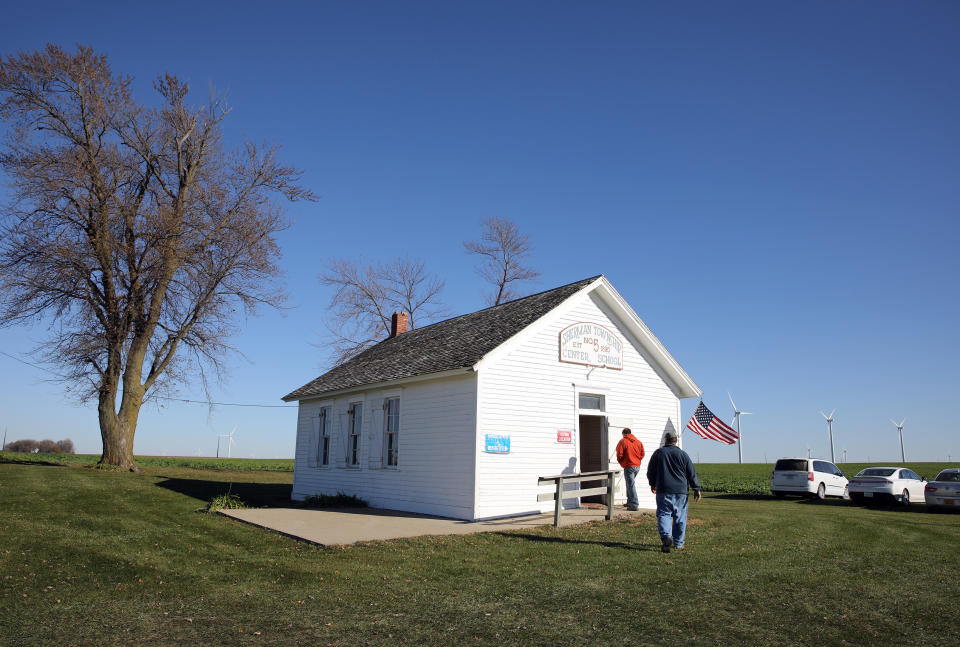 Voters head to the polls for the U.S. presidential election in a one-room schoolhouse near Colo, Iowa, on&nbsp;Nov. 8.&nbsp;