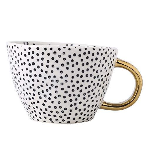 12) GoldenPlayer 12-Ounce Modern Dotted Mug With Gold Handle