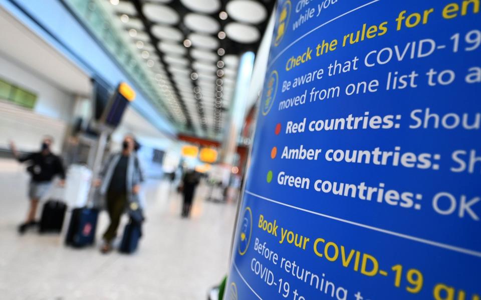 Mandatory Credit: Photo by ANDY RAIN/EPA-EFE/Shutterstock (12042620k) Travellers at Heathrow airport in London, Britain, 08 June 2021. Extra flights to Britain have been departing Portugal as holidaymakers scrambled to leave on the last day before the country moved to the amber travel list. Many travellers missed the deadline and will have to quarantine for up to ten days. UK travellers return to UK after Portugal put on amber list, London, United Kingdom - 08 Jun 2021