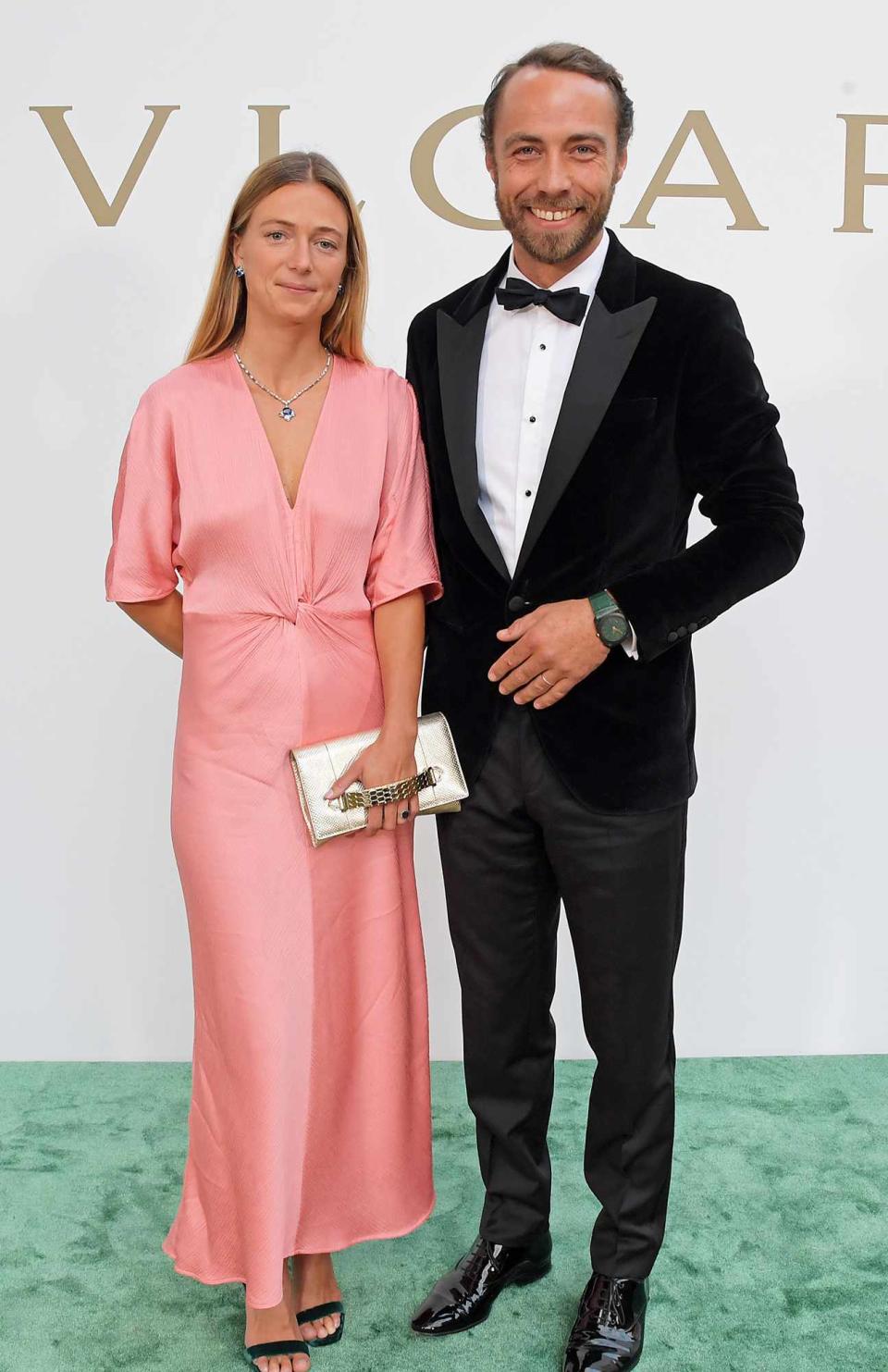 Alizee Thevenet and James Middleton attend the Bulgari gala dinner to celebrate the Queen's Platinum Jubilee and unveil the 'Jubilee Emerald Garden' high jewellery set at Westminster Abbey on July 1, 2022 in London, England