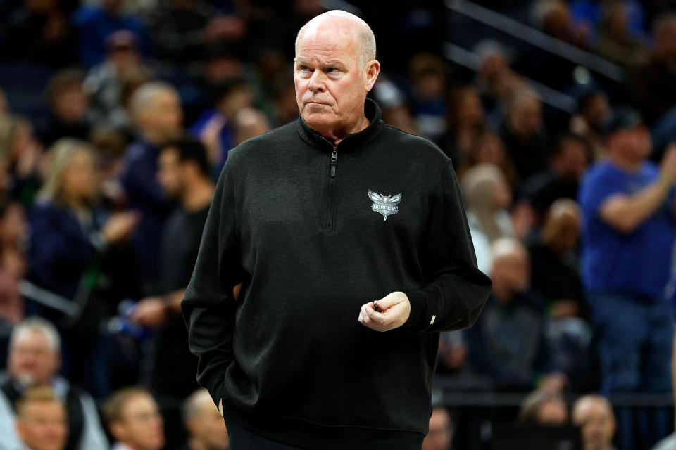 MINNEAPOLIS, MINNESOTA - JANUARY 22: Head coach Steve Clifford of the Charlotte Hornets looks on against the Minnesota Timberwolves in the first quarter at Target Center on January 22, 2024 in Minneapolis, Minnesota. The Hornets defeated the Timberwolves 128-125. NOTE TO USER: User expressly acknowledges and agrees that, by downloading and or using this photograph, User is consenting to the terms and conditions of the Getty Images License Agreement. (Photo by David Berding/Getty Images)