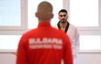 Iranian taekwondo competitor Zolghadri attends a training session in Sofia