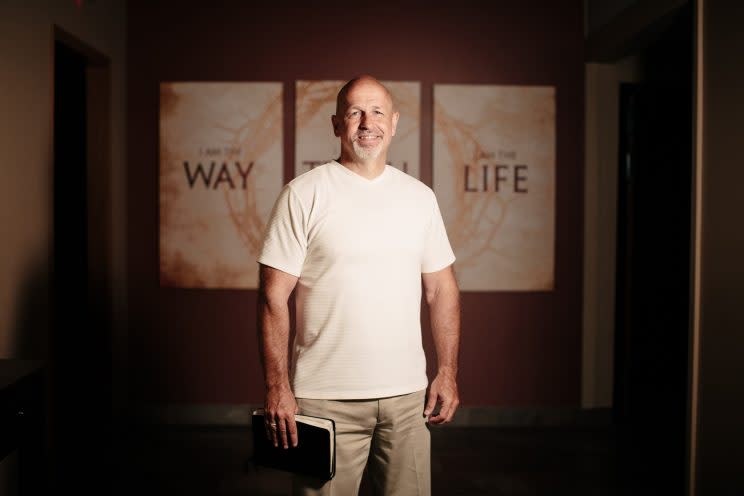 Senior Pastor Dr. Ron Johnson Jr. poses for a portrait at Living Stones Church in Crown Point, Indiana on July 10, 2017. (Photos above and below: Alyssa Schukar for Yahoo News).