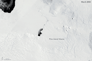 Pine Island Glacier calving events between 2002 and 2019.