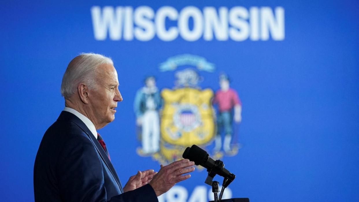 PHOTO: President Joe Biden speaks about rebuilding communities and creating well-paying jobs during a visit to Milwaukee, Wisconsin, Mar. 13, 2024.   (Kevin Lamarque/Reuters)