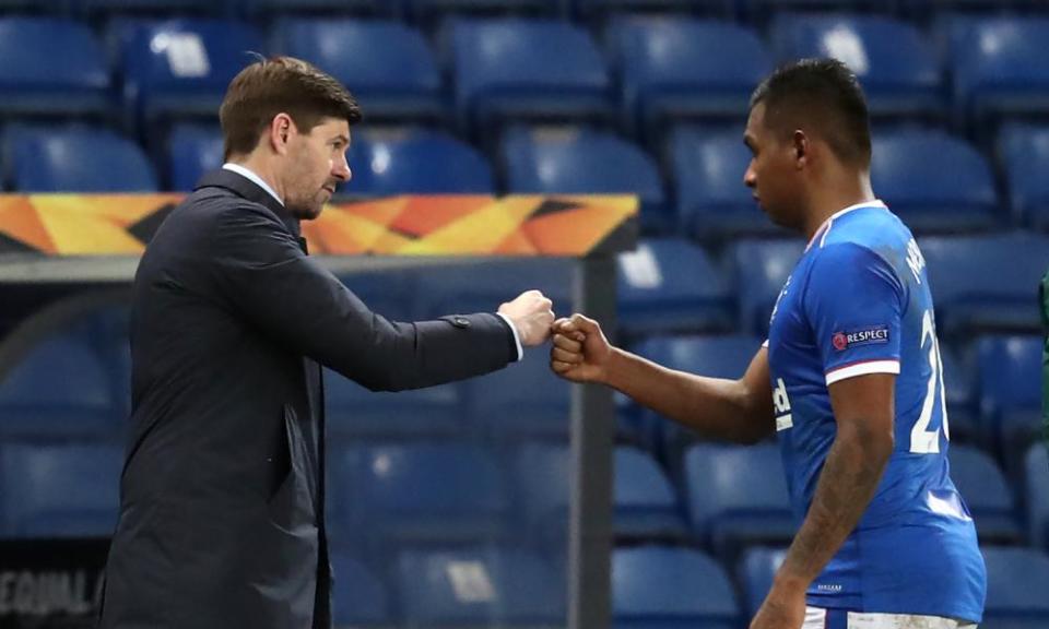 Steven Gerrard with Alfredo Morelos