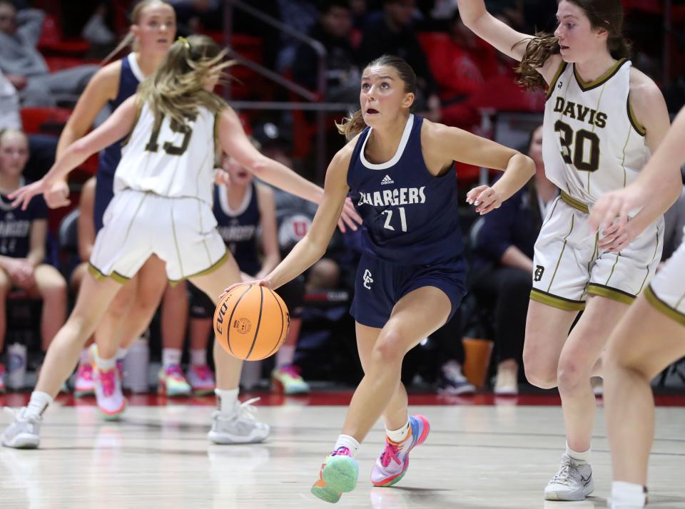 Davis High School plays Corner Canyon in a 6A girls quarterfinal basketball game at the Huntsman Center in Salt Lake City on Monday, Feb. 26, 2024. Corner Canyon won 59-56 in overtime. | Kristin Murphy, Deseret News