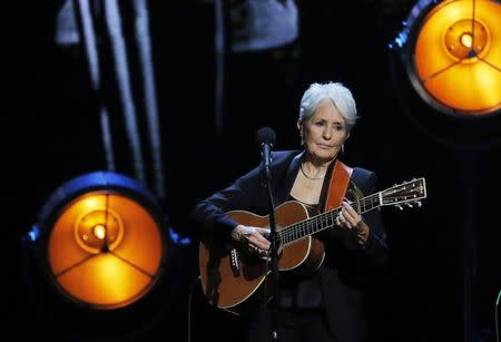 32nd Annual Rock & Roll Hall of Fame Induction Ceremony - Show – New York City, U.S., 07/04/2017 – Inductee Joan Baez performs. REUTERS/Lucas Jackson