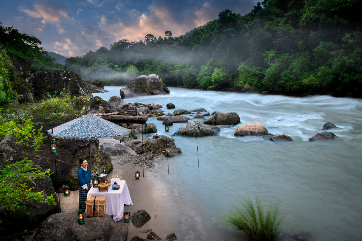 Bhutan Punakha River Lodge River Dining. PHOTO: &Beyond