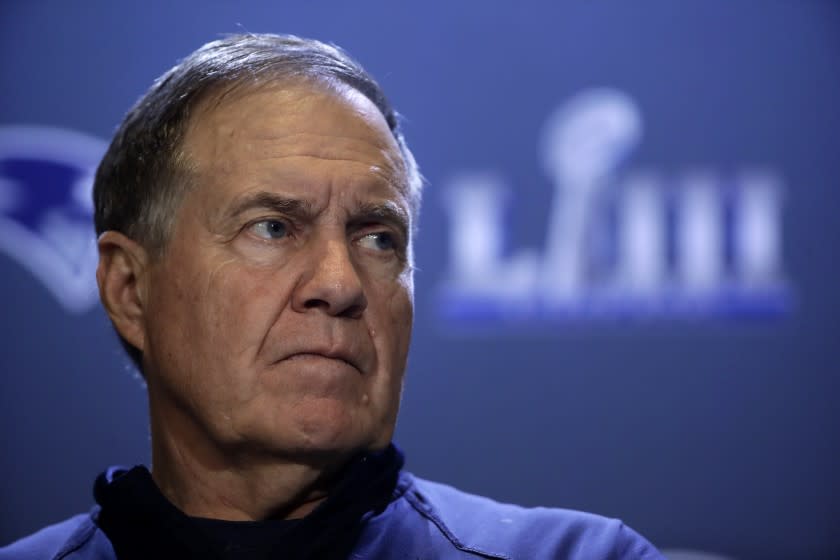 New England Patriots head coach Bill Belichick speaks with members of the media during a news conference Wednesday, Jan. 30, 2019, ahead of the NFL Super Bowl 53 football game against Los Angeles Rams in Atlanta. (AP Photo/Matt Rourke)