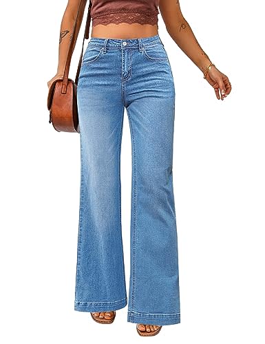 luvamia 2023 Wide Leg Jeans for Women High Waist Stretchy Classic Baggy Flare Jeans Denim Pants Flared Jeans for Women Light Blue Pants Women Womens Jeans Size 8 Indigo Medium Blue Size Medium Size 10