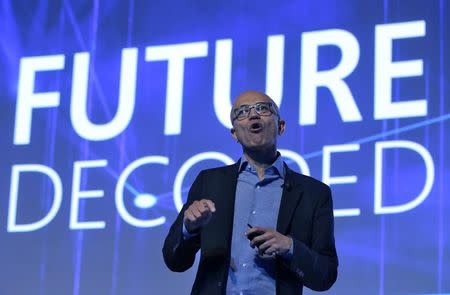 Microsoft CEO Satya Nadella speaks at the Future Decoded conference in Mumbai, India, February 22, 2017. REUTERS/Shailesh Andrade