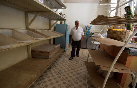 Adao Pereira, 54, owner of a grocery store which is located near the dam at Brazilian miner Vale's Gongo Soco mine, is seen next to empty shelves amid reports that the dam may soon collapse, in Barao de Cocais, Minas Gerais state, Brazil May 24, 2019. REUTERS/Washington Alves