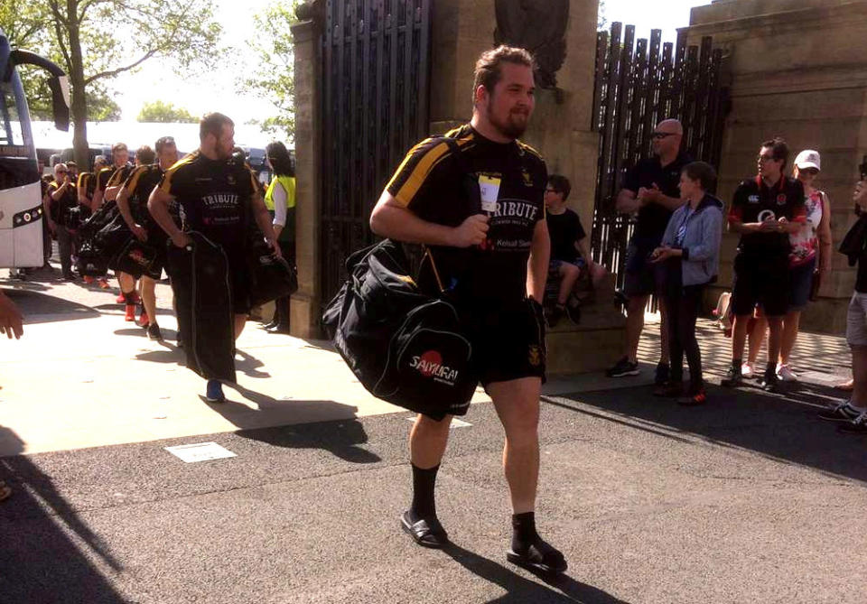 Chae Jenkins arriving at Twickenham before he was diagnosed with a brain tumour. (SWNS)