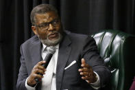 Hope Enterprise Corporation CEO Bill Bynum speaks during rural policy forum at Mississippi Valley State University in Itta Bena, Miss., Feb. 12, 2019. Hope Enterprise Corporation is partnering with seven cities and nine historically Black colleges and universities to launch the “Deep South Economic Mobility Collaborative." Goldman Sachs 10,000 Small Businesses initiative is providing up to $130 million to the endeavor, which will be available to clients in Louisiana, Mississippi, Alabama, Arkansas and Tennessee. (AP Photo/Rogelio V. Solis)