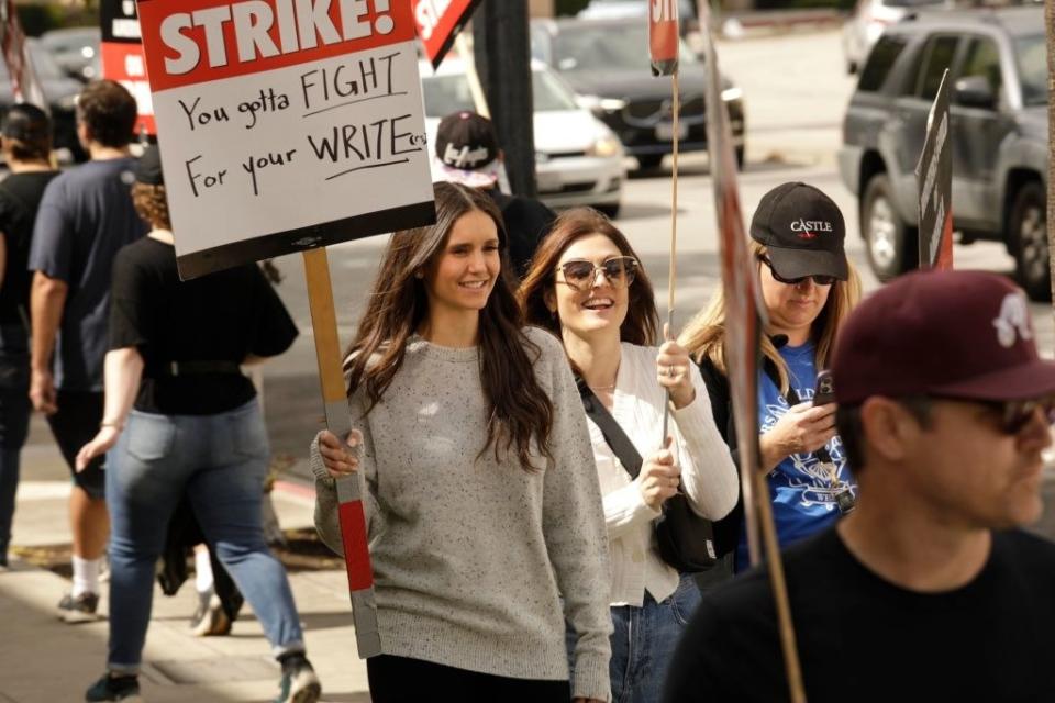 Nina Dobrev protesting with WGA