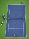 Sept 11, 2016; New York, NY, USA; Novak Djokovic of Serbia serves to Stan Wawrinka of Switzerland in the men's singles final on day fourteen of the 2016 U.S. Open tennis tournament at USTA Billie Jean King National Tennis Center. Mandatory Credit: Robert Deutsch-USA TODAY Sports