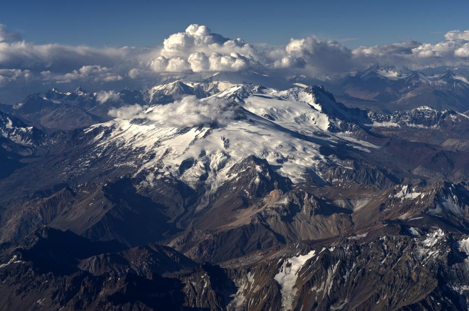 Aerial view of the Andes Mountain range, near the border between Chile and Argentina, on January 29, 2013.