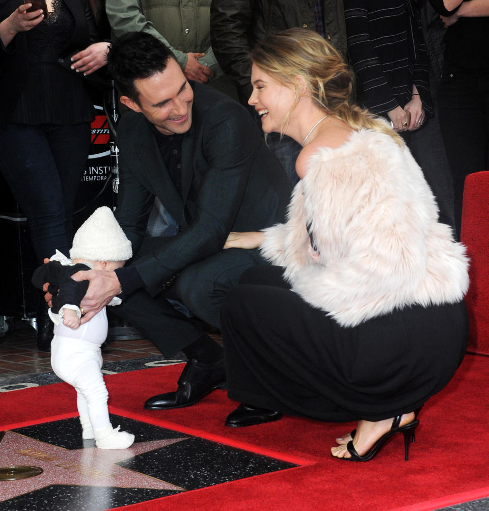 Adam Levine and Behati Prinsloo and daughter Dusty Rose (Albert L. Ortega / Getty Images)