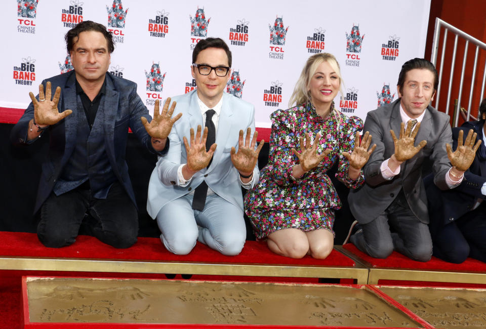 The Cast Of "The Big Bang Theory" Places Their Handprints In The Cement At The TCL Chinese Theatre IMAX Forecourt