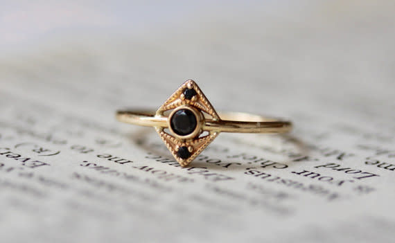 <a href="https://www.etsy.com/listing/274615948/14k-gold-black-diamond-ring-art-deco?ref=related-2" target="_blank">14k Gold Black Diamond Ring</a>, Liesel Love