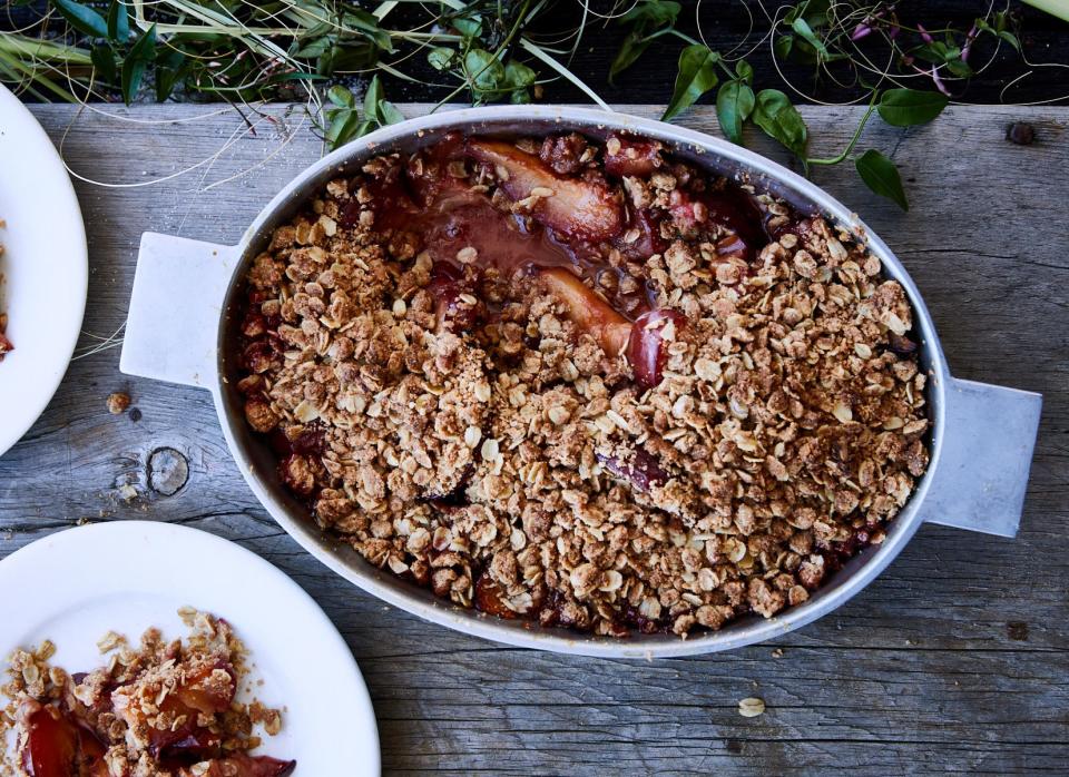 Plum-Rosemary Crisp with Oat-Quinoa Topping