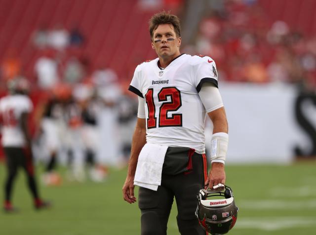 August 28, 2021: Tampa Bay Buccaneers quarterback Kyle Trask (2) looks on  as starting quarterback Tom Brady runs the Buccaneers offense during an NFL  preseason game between the Houston Texans and the