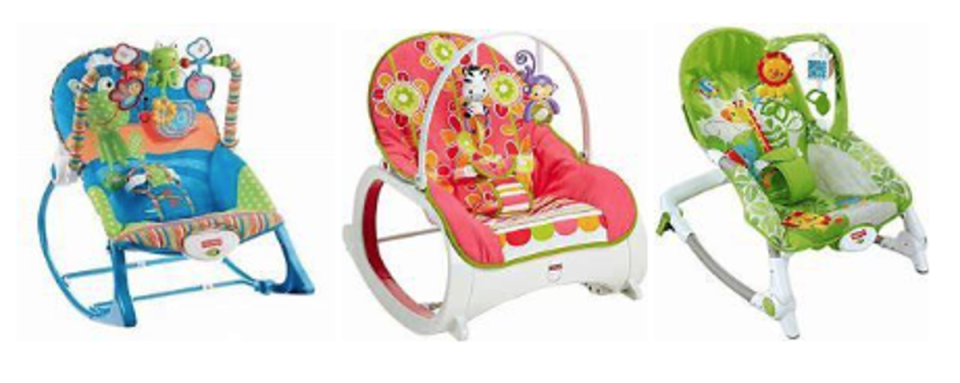 Fisher-Price Infant-to-Toddler Rocker (left and center), Fisher-Price Newborn-to-Toddler Rocker (right) (USCPS / Fisher-Price)