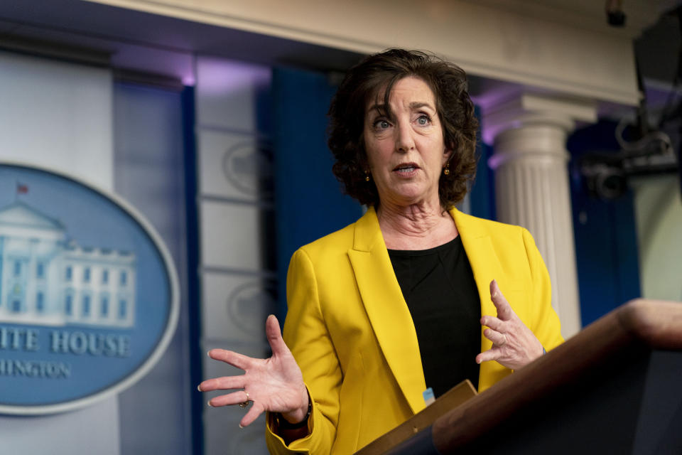 National Security Council Coordinator for U.S. Southern Border Roberta Jacobson speaks at a press briefing at the White House, Wednesday, March 10, 2021, in Washington. (AP Photo/Andrew Harnik)