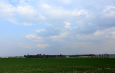 Art and Helen Tanderup's farm near Neligh, Nebraska, U.S. is similar to many around it with it's gently sloped fields, hand-planted tree-lined borders and thin topsoil, April 12, 2017. REUTERS/Lane Hickenbottom