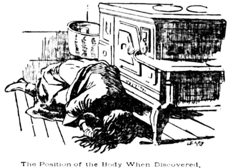 This image printed in the Fall River Daily Globe on June 1, 1893, depicts the crime scene where Bertha Manchester was found slain.