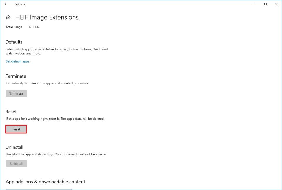 Reset HEIF to fix problems on Windows 10