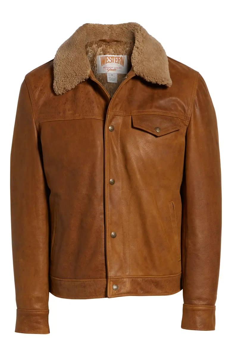 Schott NYC Leather Trucker Jacket with Genuine Sheepskin Collar; best shearling coats; best shearling jackets; best shearling leather jacket