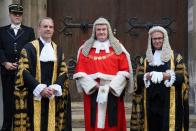 The new Lord Chancellor Dominic Raab (left) alongside Lord Chief Justice Lord Burnett (centre) and Master of the Rolls Sir Geoffrey Vos (Gareth Fuller/PA)