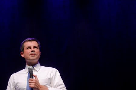 Democratic 2020 U.S. presidential candidate Buttigieg speaks during a campaign stop in Portland