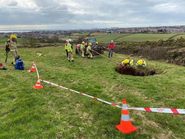 The rescue of a quad biker who fell into a 60ft sinkhole near Barrow-in-Furness in Cumbria 