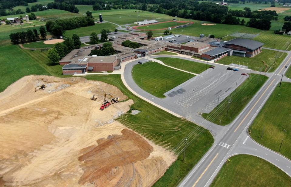 Land is being leveled Thursday for parking lot renovations at Penns Valley Area High School.