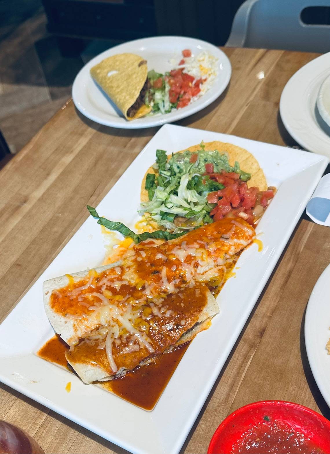 The lunch special number 3 at Pedro’s comes with one beef taco, one beef enchilada and a burrito.