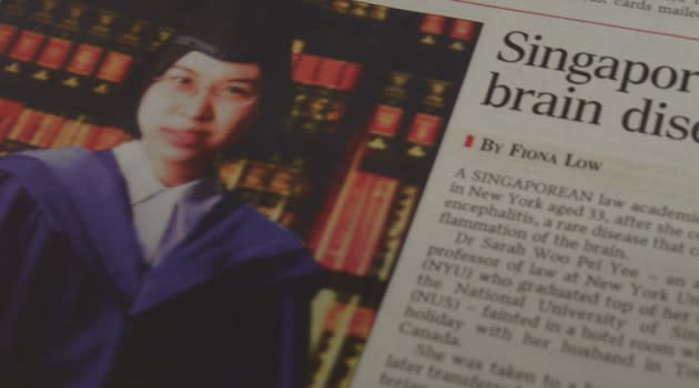 Dr Sarah Woo died in New York after a battle with encephalitis. (Photo of ST report)