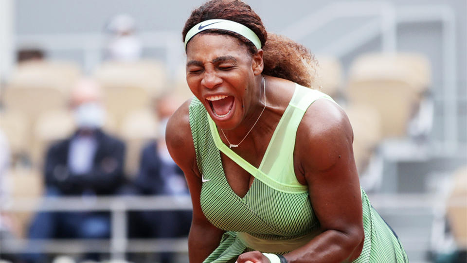 Serena Williams (pictured) celebrates after winning a point.