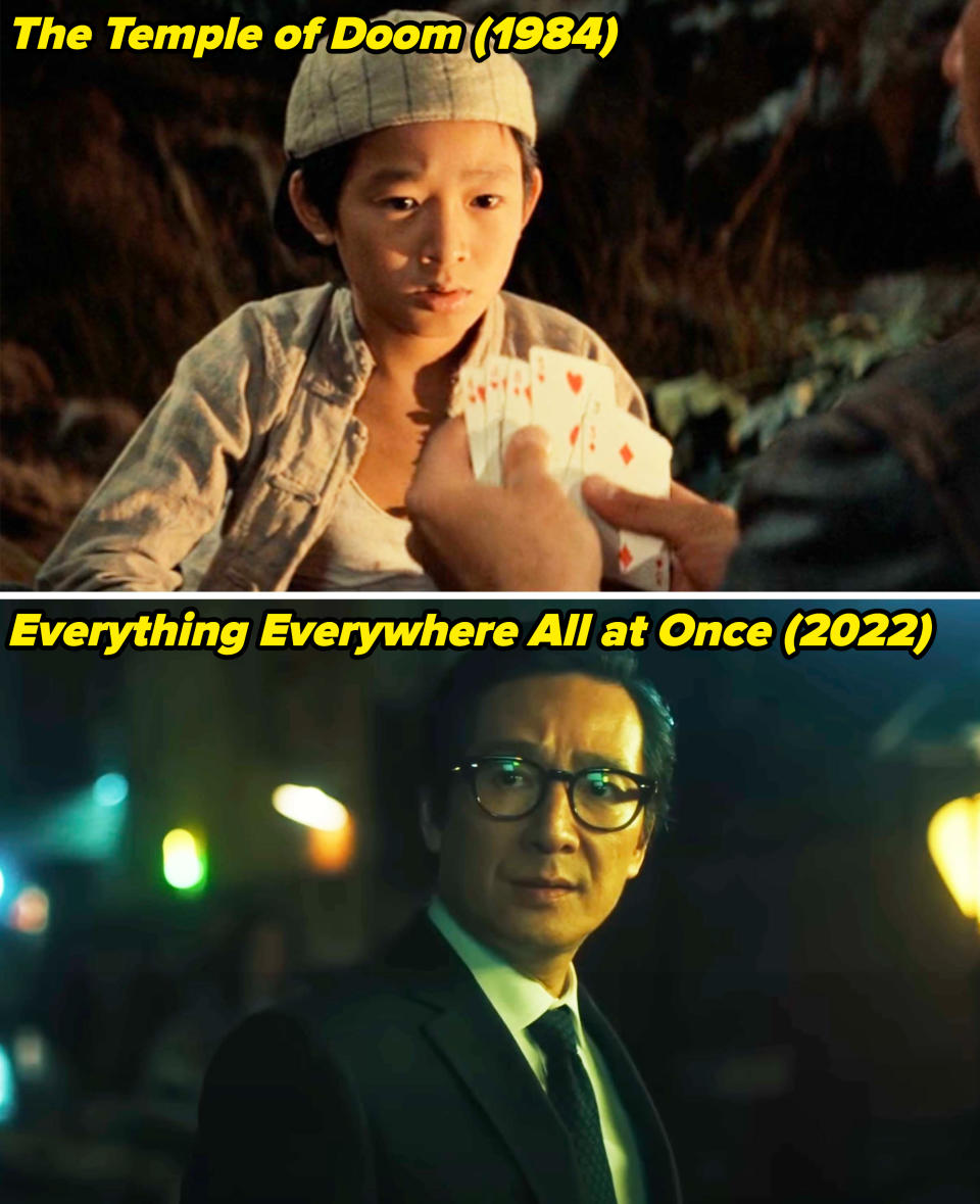 Ke Huy Quan in 1984's Temple of Doom and 2022's Everything Everywhere All at Once