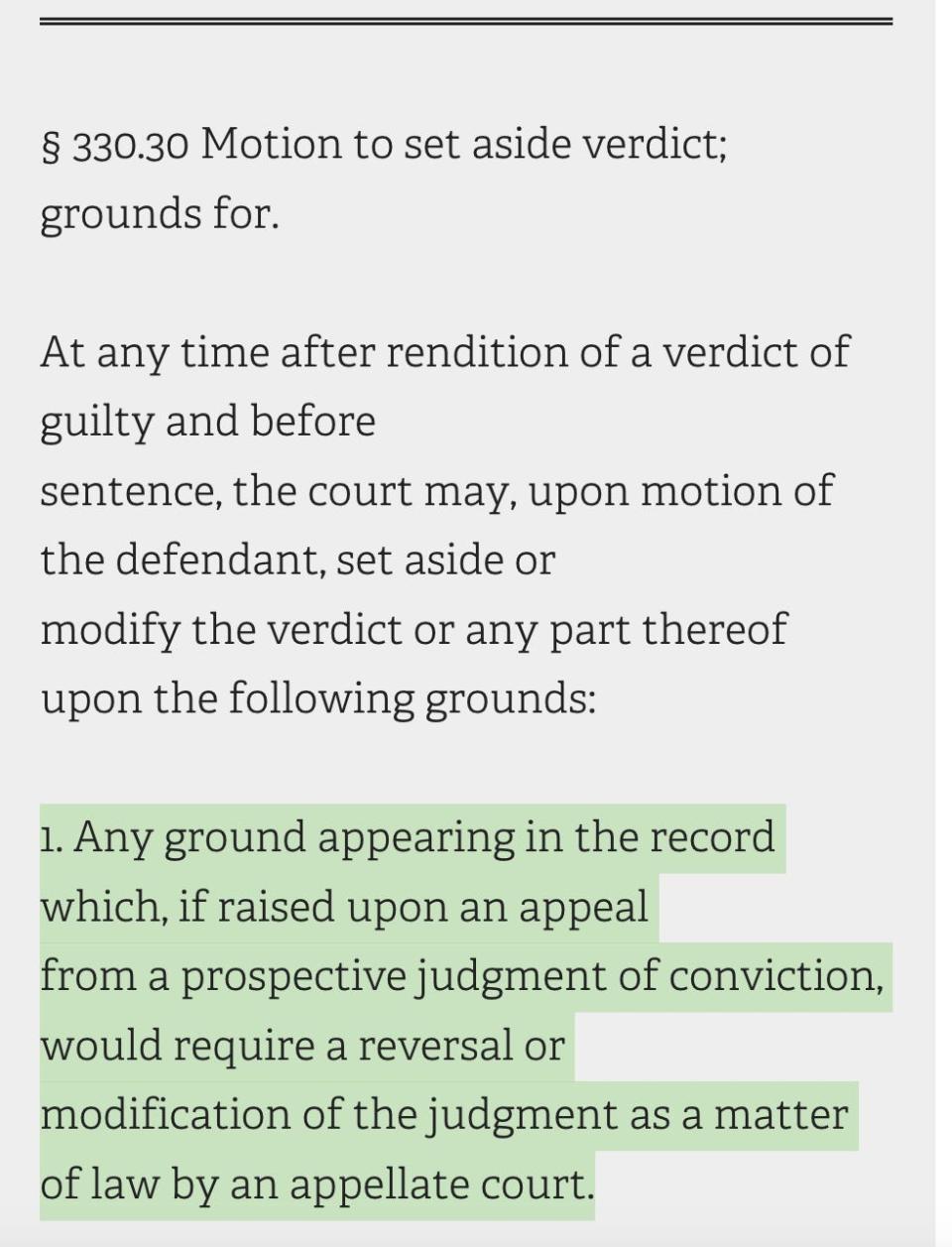 The portion of New York's criminal procedure law that Donald Trump hopes to use to overturn his hush-money conviction.